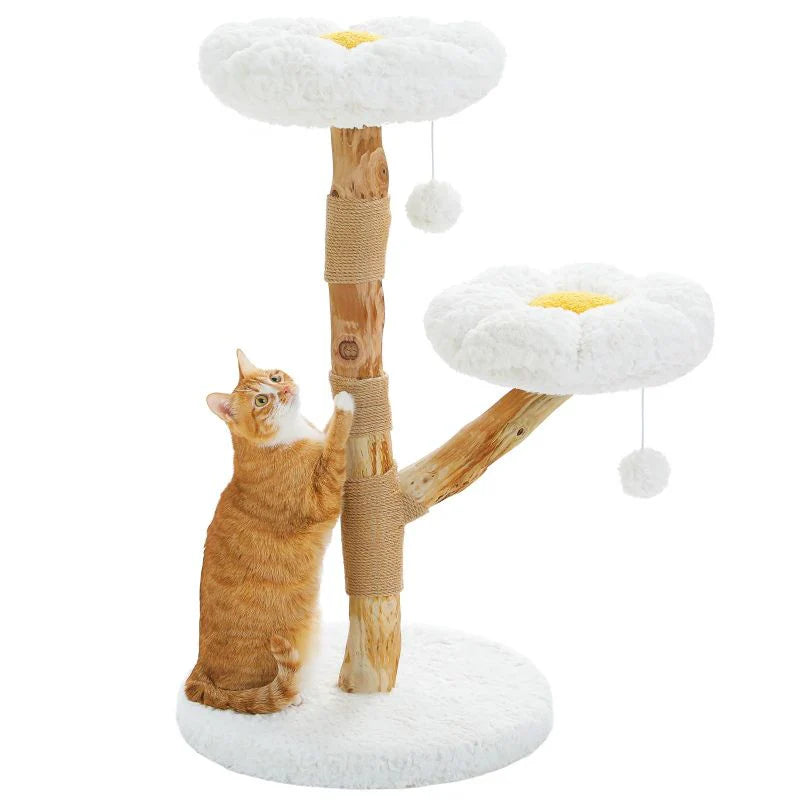 Wood Cat Tree With Flower Style Beds & Scratching Posts