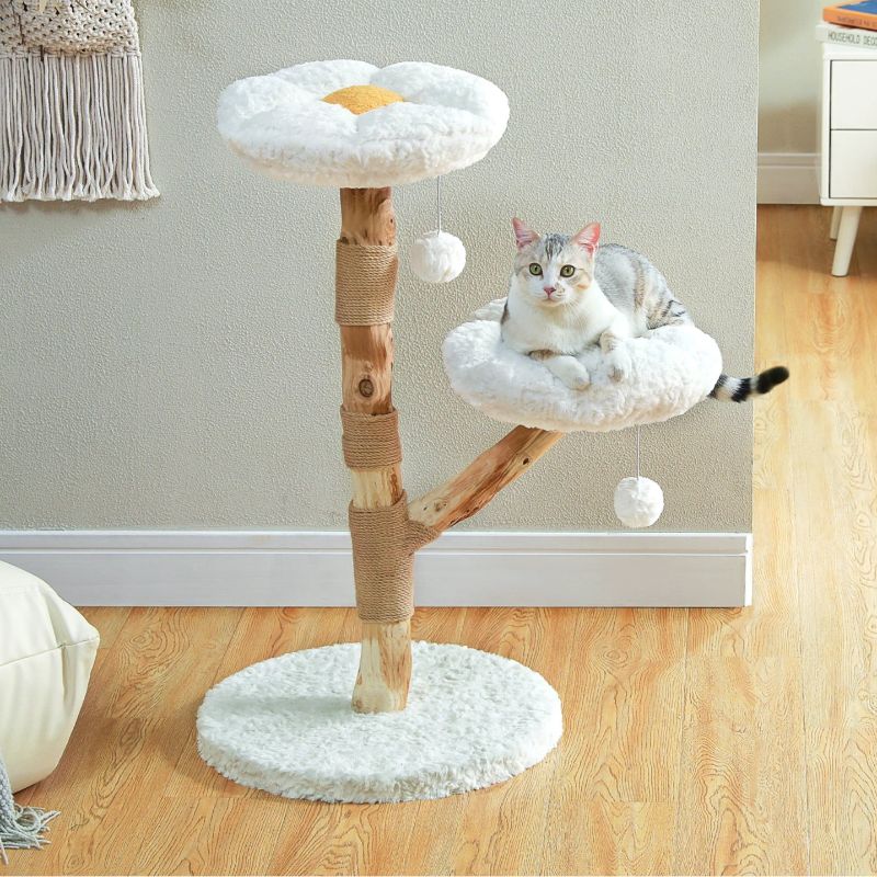 Wood Cat Tree With Flower Style Beds & Scratching Posts
