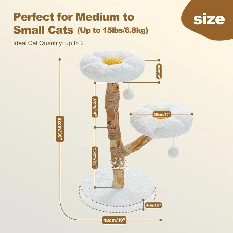 Wood Cat Tree With Flower Style Beds & Scratching Posts