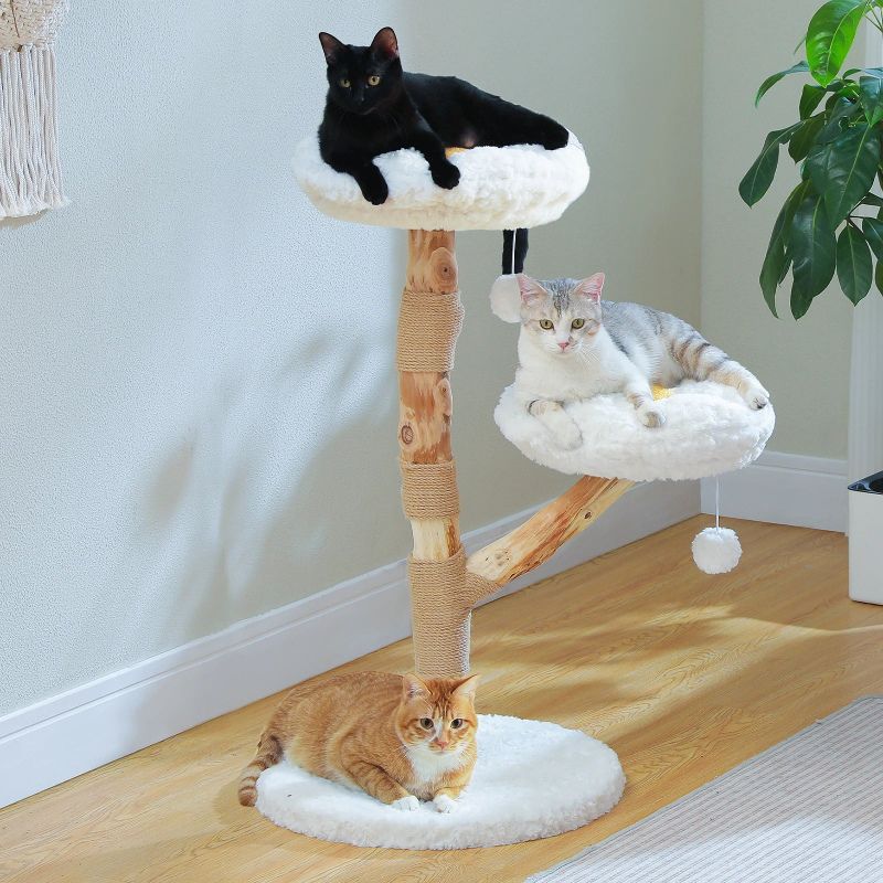 Wood Cat Tree With Flower Style Beds & Scratching Posts