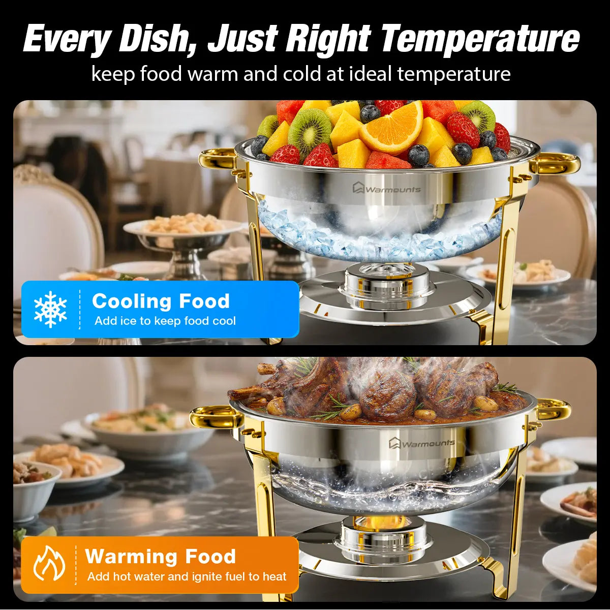 WARMOUNTS 5-Quart Buffet Warmer Set — Ideal for Parties, Catering Events, Weddings, and Banquets