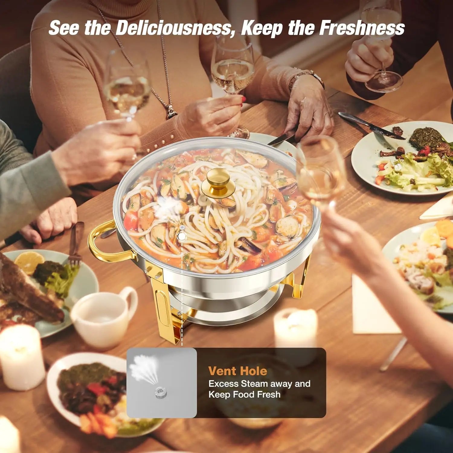 WARMOUNTS 5-Quart Buffet Warmer Set — Ideal for Parties, Catering Events, Weddings, and Banquets